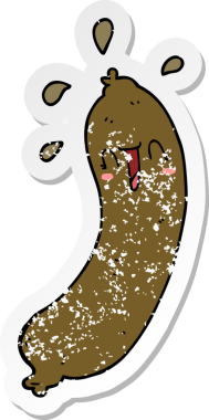 Bir insan tarafından çizilmiş mutlu bir sosisin sıkıntılı çıkartması.