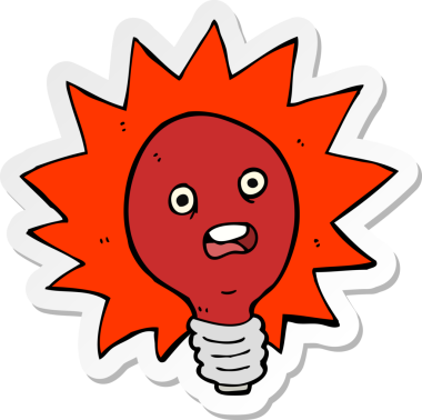 Bir insan tarafından çizilmiş kırmızı ampulün çıkartması.