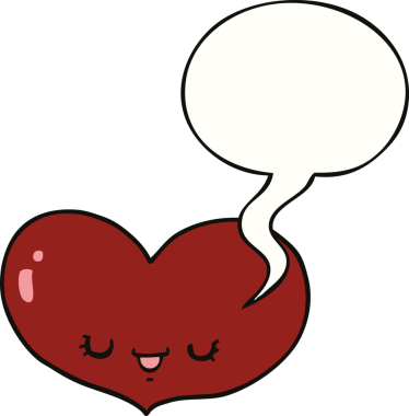 Bir insan tarafından çizilmiş konuşma balonlu kalp karakteri.