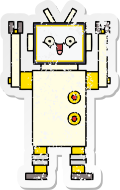 Bir insan tarafından çizilmiş mutlu bir robotun üzgün çıkartması.