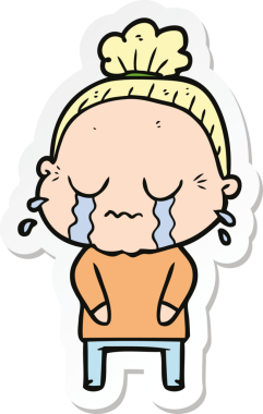 Bir insan tarafından çizilmiş, ağlayan yaşlı bir kadının çıkartması.