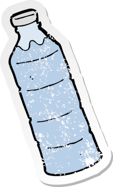 Bir insan tarafından çizilmiş karikatür su şişesinin gerilimli yapıştırması.