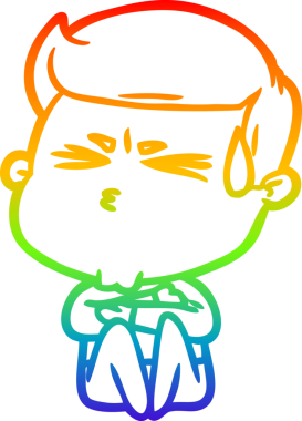 Bir insan tarafından çizilmiş terleyen bir çizgi film karakterinin çizimi.