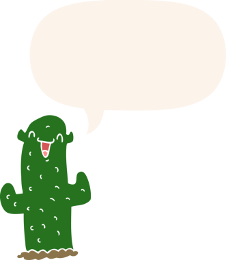 bir insan tarafından çizilmiş, konuşma baloncuklu çizgi film kaktüsü.