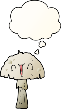 Düşünce baloncuğu olan karikatür mantarı bir insan tarafından çizilmiş.