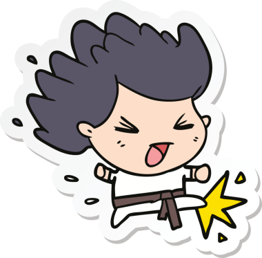 Bir insan tarafından çizilmiş bir karate şampiyonunun çıkartması.