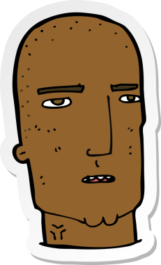 Bir insan tarafından çizilmiş kel, sert bir adamın çıkartması.