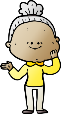 Bir insan tarafından çizilmiş mutlu yaşlı kadın çizgi filmi.