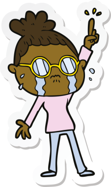 Bir insan tarafından çizilmiş gözlüklü, ağlayan bir kadının çıkartması.