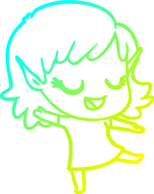 Bir insan tarafından çizilmiş mutlu bir elf kızı çizimi.