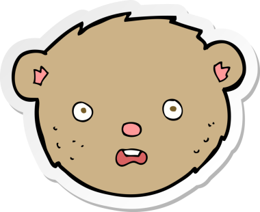 Bir insan tarafından çizilmiş oyuncak ayı suratlı karikatür çıkartması.