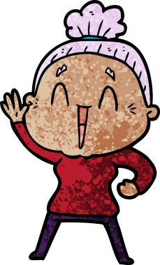 Bir insan tarafından çizilmiş mutlu yaşlı kadın çizgi filmi.