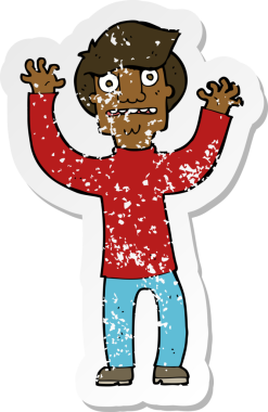 Bir insanın çizdiği korku dolu bir karikatürün gerilimli çıkartması.