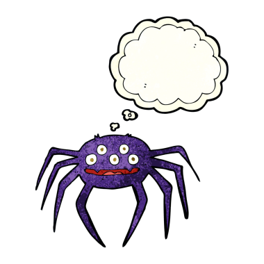 Bir insan tarafından çizilmiş düşünce balonlu cadılar bayramı örümceği çizgi filmi