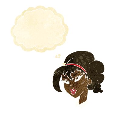 Bir insan tarafından çizilmiş düşünce baloncuğu olan güzel bir kadın.