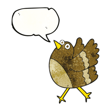 Bir insan tarafından çizilmiş serbest konuşma balonu desenli mutlu kuş.