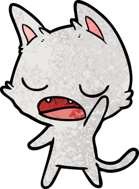 Bir insan tarafından çizilmiş konuşan kedi çizgi filmi.