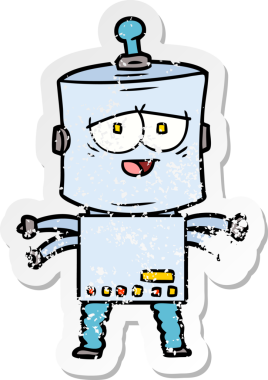 Bir insan tarafından çizilmiş karikatür robotunun sıkıntılı çıkartması.