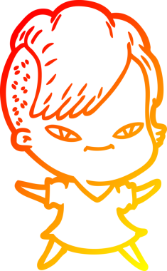 Hipster saç kesimi bir insan tarafından çizilmiş güzel bir çizgi film kızı çizimi.