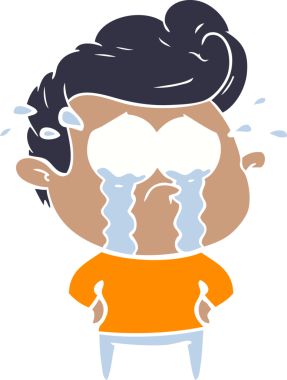 Bir insan tarafından çizilmiş düz renkli çizgi film ağlayan adam.