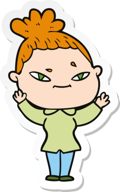 Bir insan tarafından çizilmiş bir karikatür kadının çıkartması.