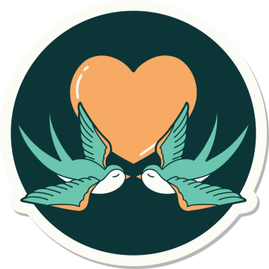 Geleneksel kırlangıç stili dövme çıkartması ve bir insan tarafından çizilmiş kalp.