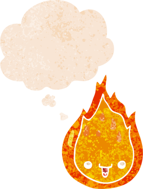 Düşünce baloncuğu ile çizgi film alevi grunge sıkıntılı retro tarzı bir insan tarafından çizilmiş