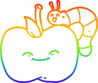 bir insan tarafından çizilmiş elma ve böceğin çizgi çizimi