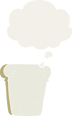 bir insan tarafından çizilmiş, düşünce baloncuklu bir ekmek dilimi.