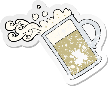 Bir insan tarafından çizilmiş bira dolu karikatürün gerilimli yapıştırması.