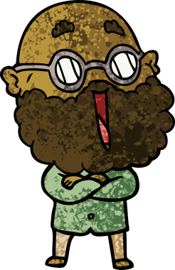 Bir insan tarafından çizilmiş sakallı neşeli bir adam.