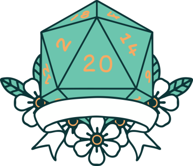 Retro Dövme Biçimi Doğal 20 kritik vuruş D20 zar bir insan tarafından çizildi