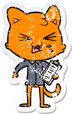 Bir insan tarafından çizilmiş bir karikatür tıslayan kedinin sıkıntılı çıkartması.