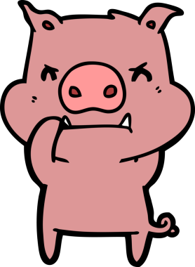 Bir insan tarafından çizilmiş kızgın çizgi film domuzu.