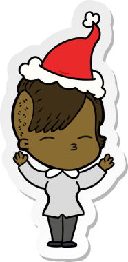 Bir insan tarafından çizilmiş Noel Baba şapkası giyen şaşı bir kızın el yazısı.