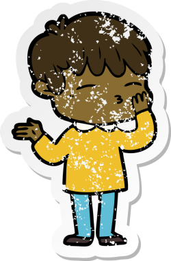 Bir insan tarafından çizilmiş, sıkıntılı bir çizgi film çıkartması.