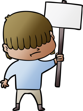 Bir insan tarafından çizilmiş dağınık saçlı çizgi film çocuğu.