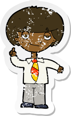 Bir insan tarafından çizilen soruya cevap veren, karikatür okullu bir çocuğun gerilimli çıkartması.