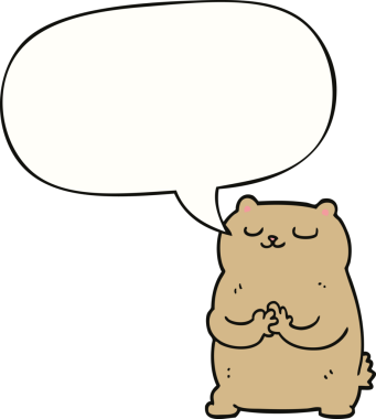 Bir insan tarafından çizilmiş konuşma balonlu çizgi film ayısı.