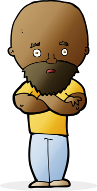 Bir insan tarafından çizilmiş sakallı, kel bir adam.