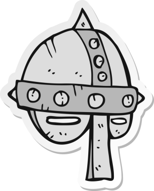 Bir insan tarafından çizilmiş bir ortaçağ miğferi çıkartması.