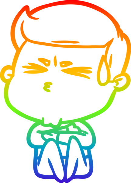 Bir insan tarafından çizilmiş terleyen bir çizgi film karakterinin çizimi.