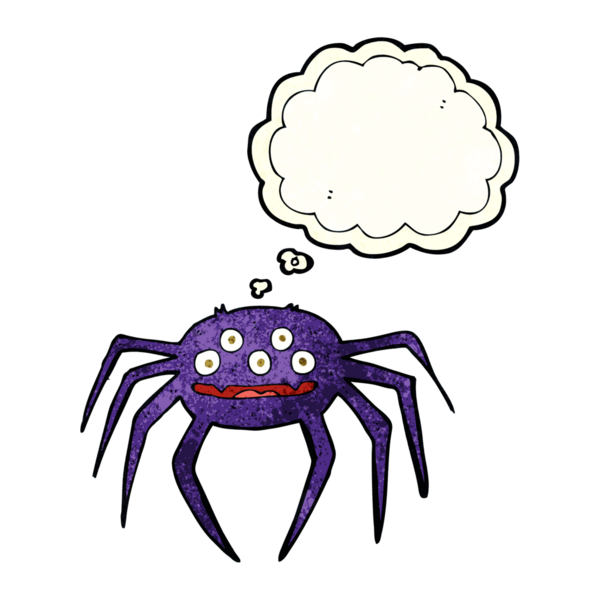 Bir insan tarafından çizilmiş düşünce balonlu cadılar bayramı örümceği çizgi filmi