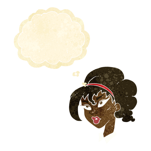 Bir insan tarafından çizilmiş düşünce baloncuğu olan güzel bir kadın.