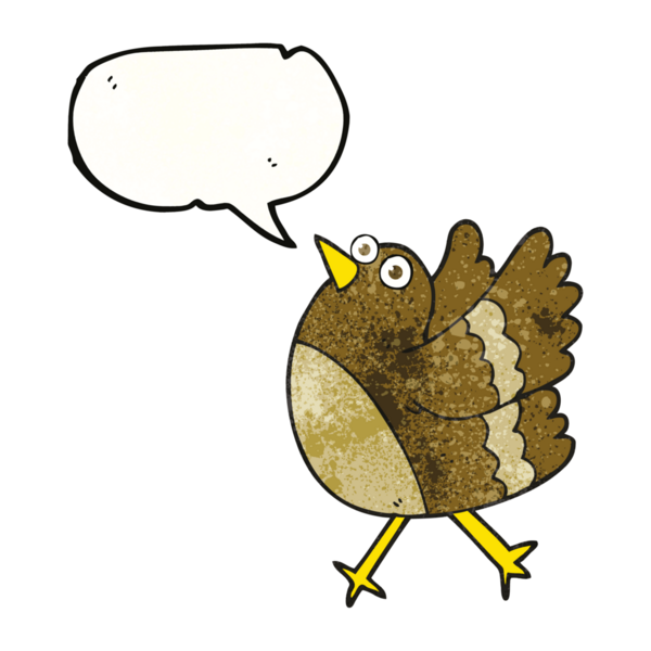 Bir insan tarafından çizilmiş serbest konuşma balonu desenli mutlu kuş.