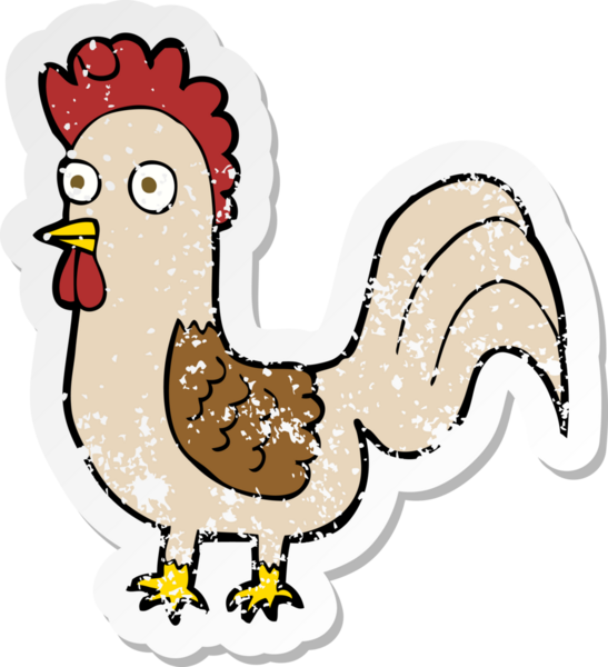 Bir insan tarafından çizilmiş karikatür horozunun gerilmiş yapıştırması.