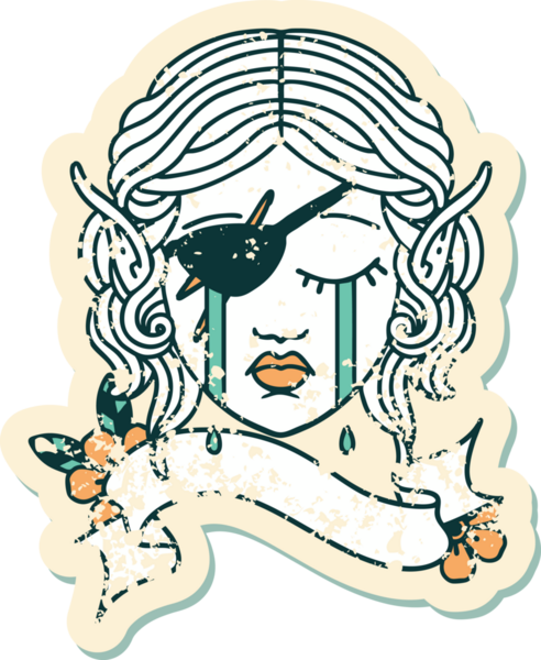 Retro Dövme Tarzı Ağlayan elf düzenbaz karakter yüzü Bir insan tarafından çizilmiş