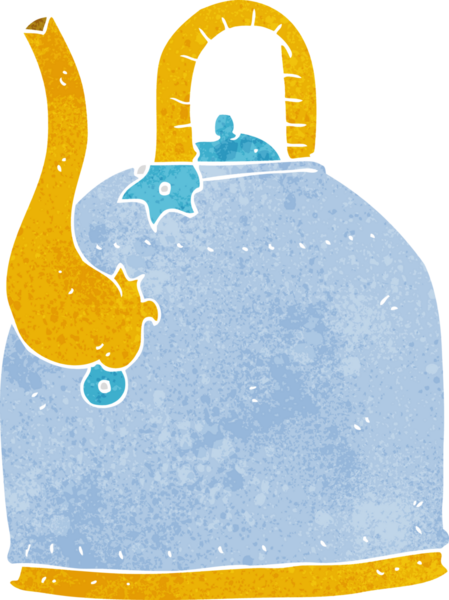 Bir insan tarafından çizilmiş eski demir çaydanlık karikatürü.