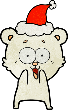 Heyecanlı ayıcık eli çizilmiş Noel Baba şapkası giymiş bir insan tarafından çizilmiş.