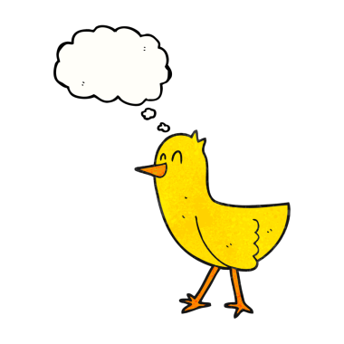 Bir insan tarafından çizilmiş serbest çizim düşünce kabarcığı desenli çizgi film kuşu